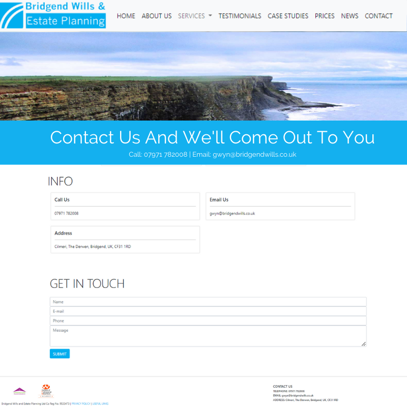 Image of Bridgendwills.co.uk a website designed by Cerys Codes